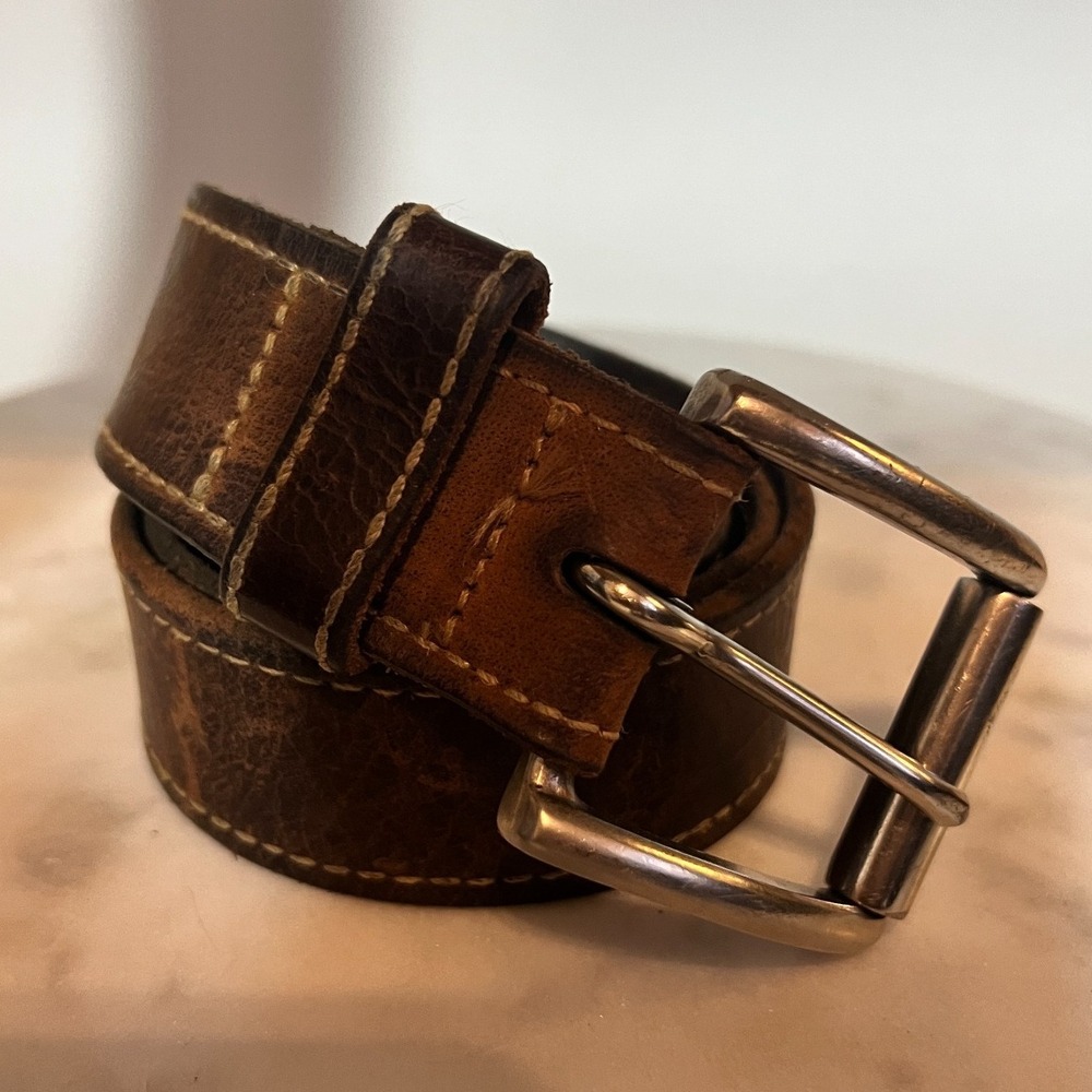 Distressed Brown Leather Belt Soft Thick Stitching Western Workwear Style 40"